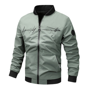 Men's Regular Fit Letter Embroidered Zip-Up Pilot Jacket