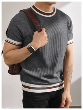 Knitted color block short-sleeve shirt
