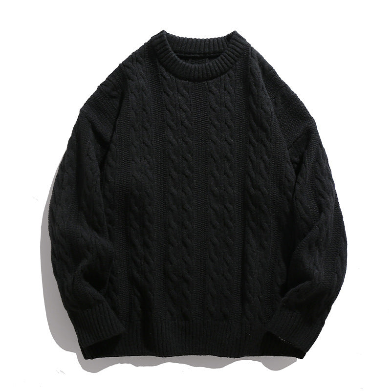 Solid-color round-neck striped knitted sweater
