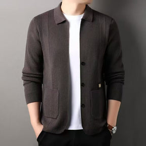 Men's Lapel Knitted Long Sleeve Coat