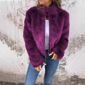 Women's High-neck Faux Fur Zipper Casual Jacket