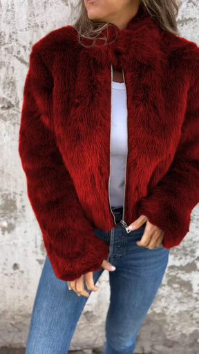 Women's High-neck Faux Fur Zipper Casual Jacket