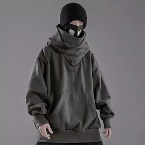 Unisex Oversize Ninja Double Neckline Cotton Hip Hop Hoodie