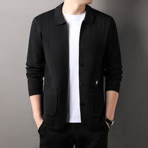 Men's Lapel Knitted Long Sleeve Coat