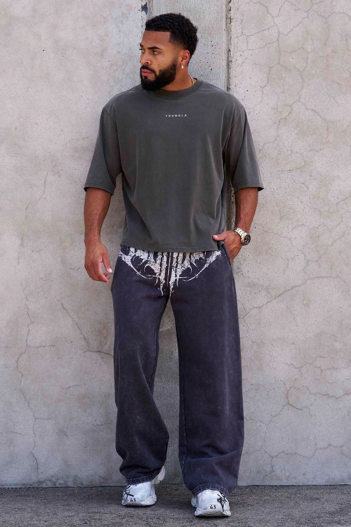 The "Necromancer" Gothic-Print Baggy Sweatpants