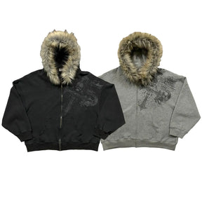 PROFOUND CROSS FUR ZIP-UP HOODIE