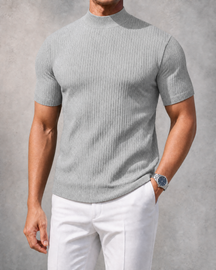 THE "MILAN" RIBBED MOCK-NECK TEE | ULTRA-SOFT KNIT & SLIM FIT