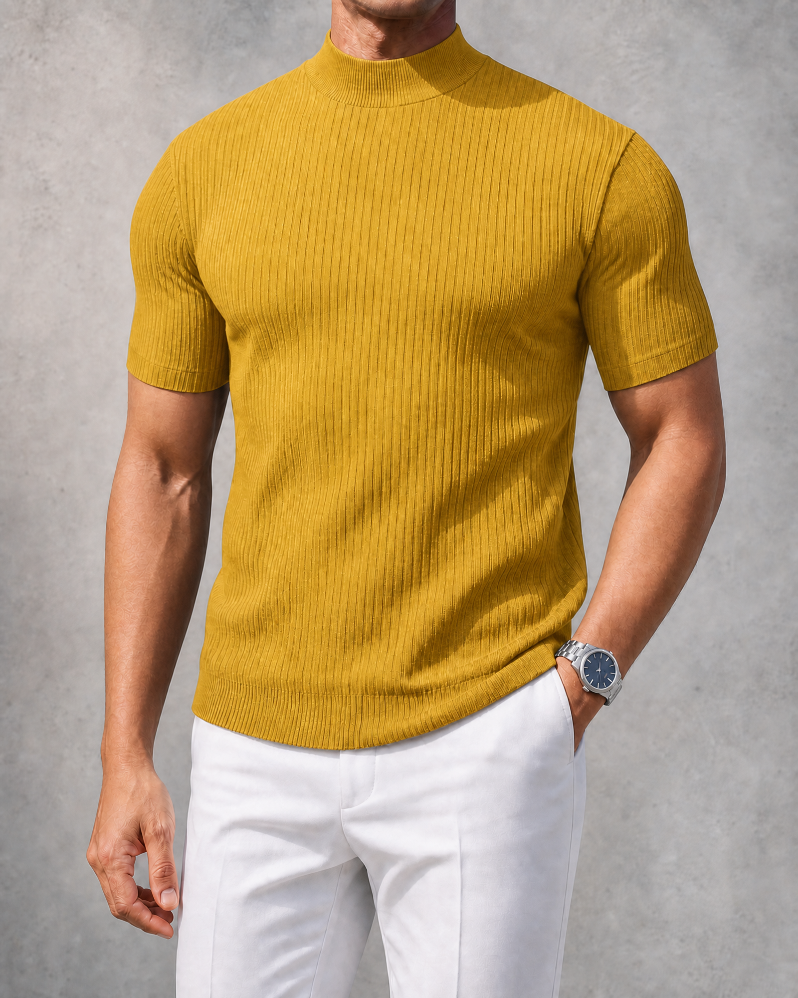 THE "MILAN" RIBBED MOCK-NECK TEE | ULTRA-SOFT KNIT & SLIM FIT