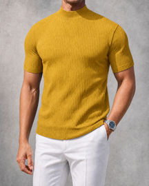 THE "MILAN" RIBBED MOCK-NECK TEE | ULTRA-SOFT KNIT & SLIM FIT