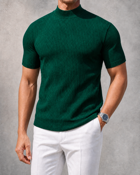 THE "MILAN" RIBBED MOCK-NECK TEE | ULTRA-SOFT KNIT & SLIM FIT