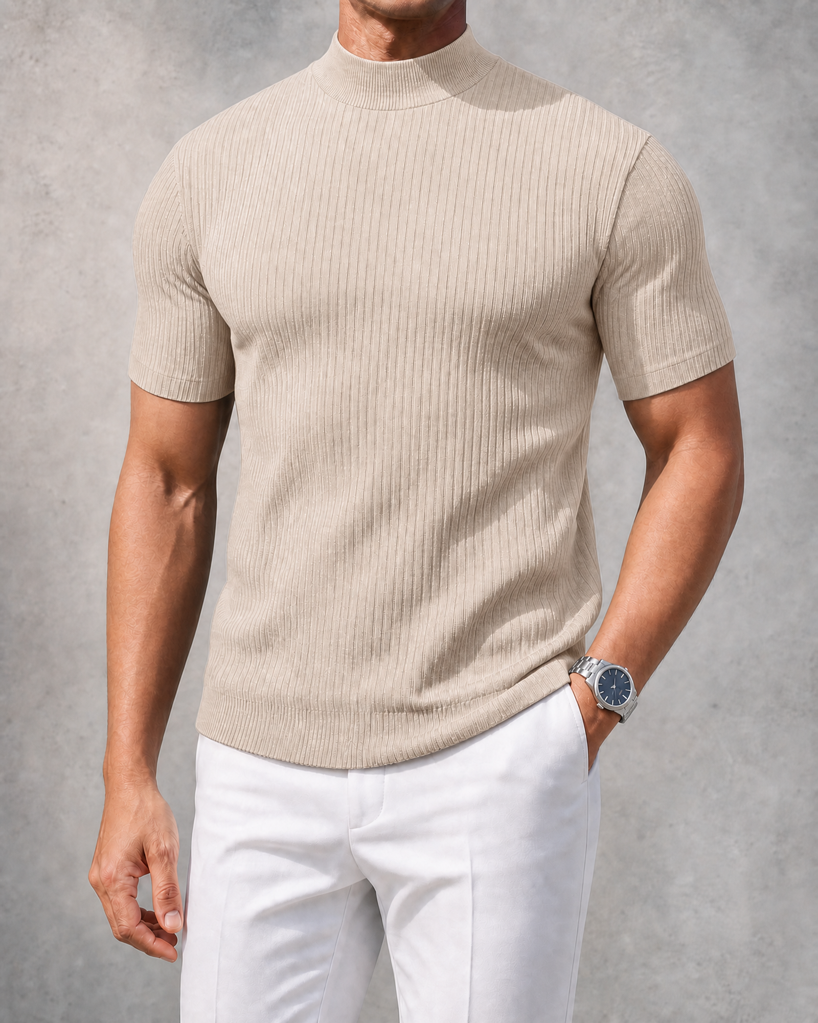 THE "MILAN" RIBBED MOCK-NECK TEE | ULTRA-SOFT KNIT & SLIM FIT