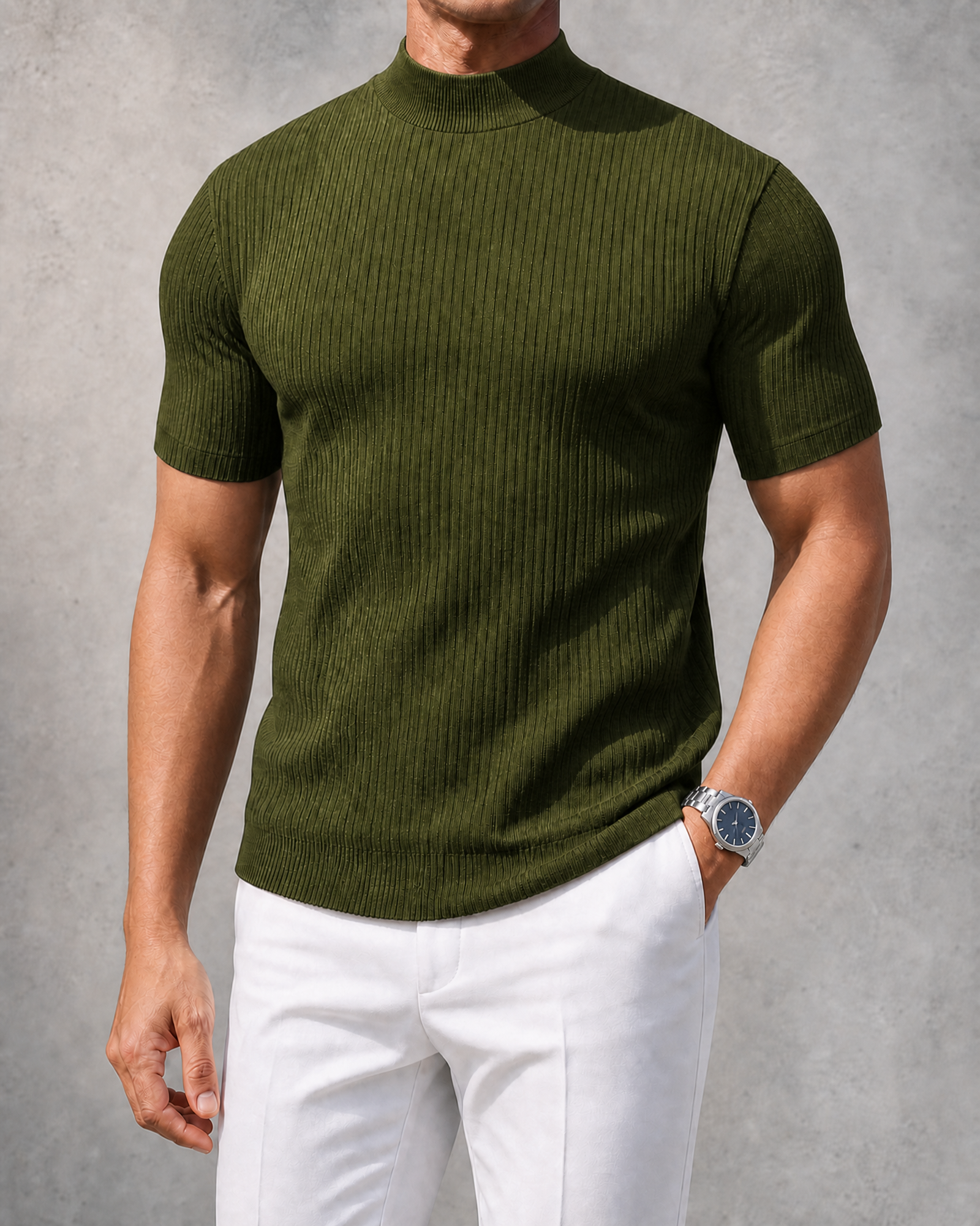 THE "MILAN" RIBBED MOCK-NECK TEE | ULTRA-SOFT KNIT & SLIM FIT