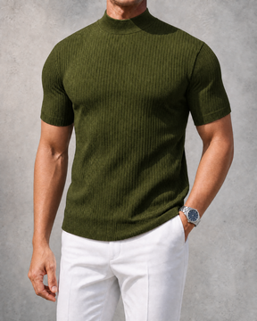THE "MILAN" RIBBED MOCK-NECK TEE | ULTRA-SOFT KNIT & SLIM FIT
