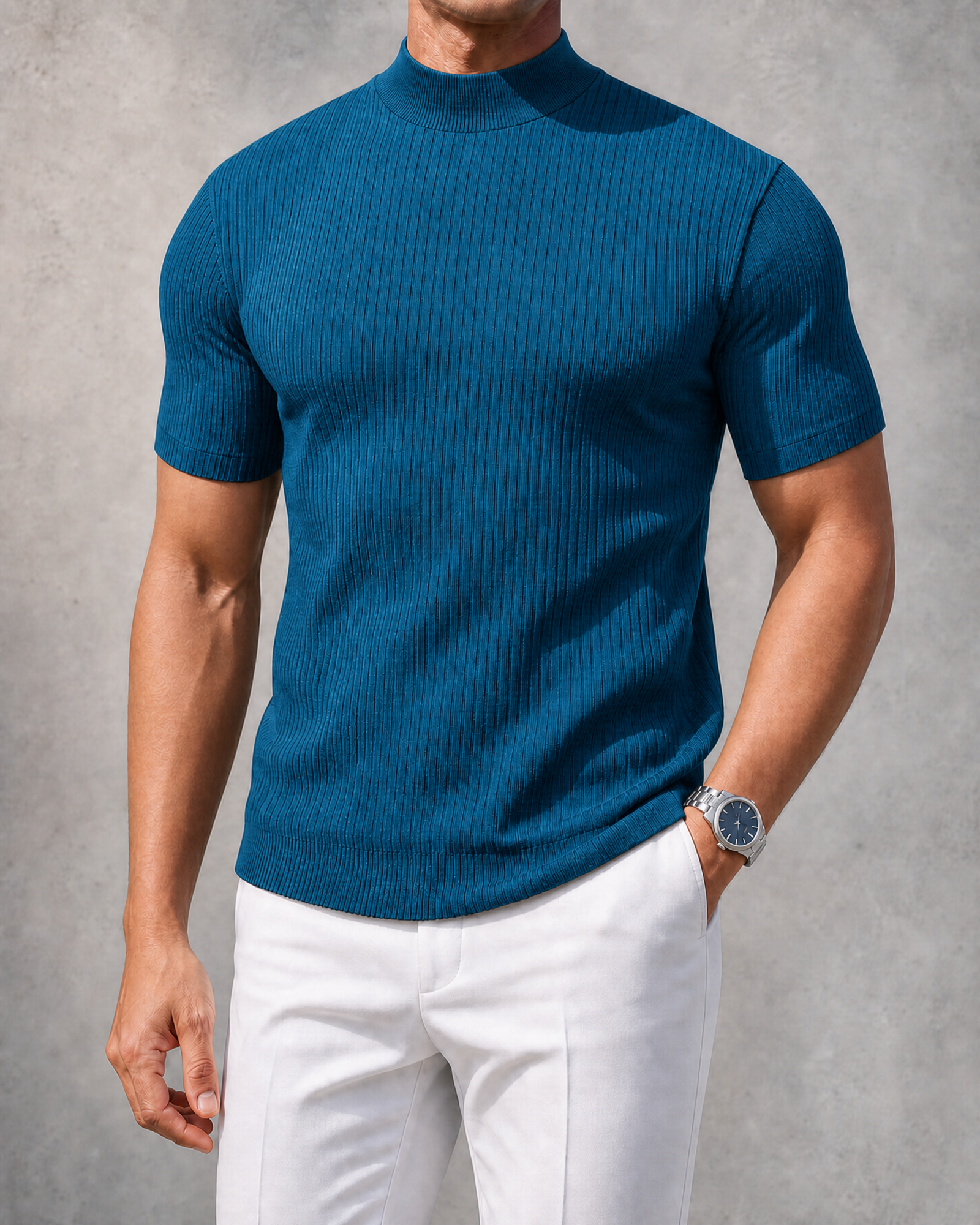THE "MILAN" RIBBED MOCK-NECK TEE | ULTRA-SOFT KNIT & SLIM FIT