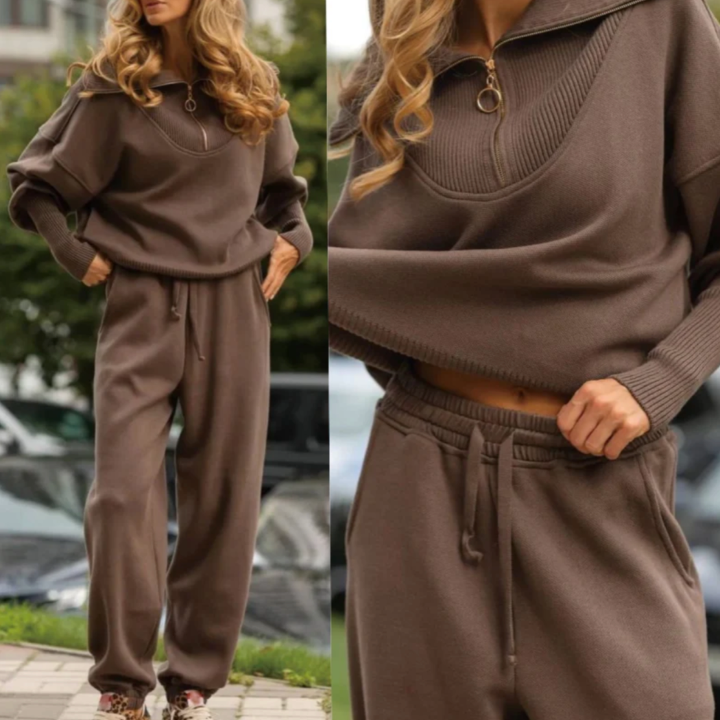 Boutique-Sports two-piece set-half zipper lapel top & jogging pants