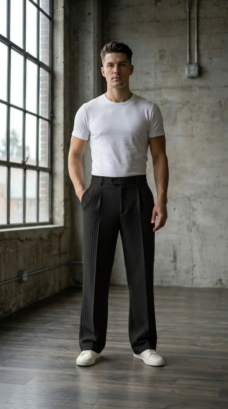 The "Lattice" Waffle-Knit Trouser | Heavyweight Comfort Straight-Leg