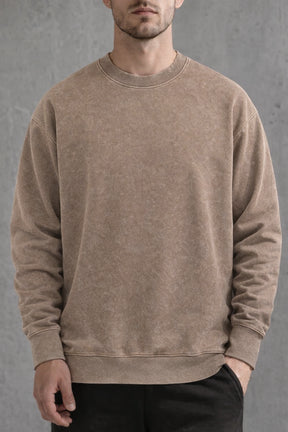 The "Vanguard" Heavyweight Washed Crewneck 360G Fleece-Lined | Vintage Acid-Wash | Boxy Street Fit