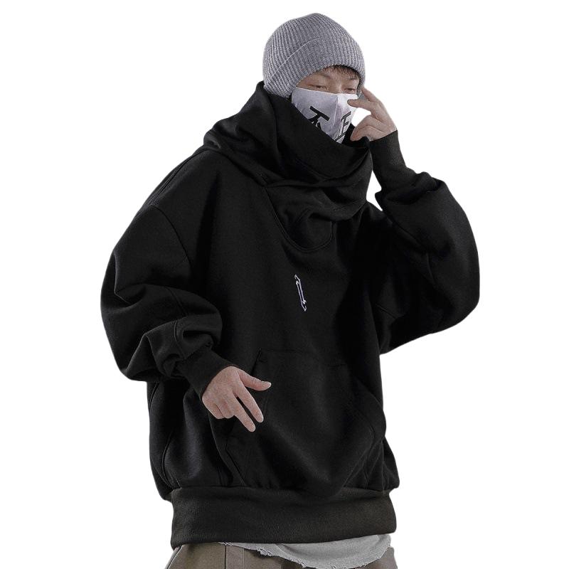 Unisex Oversize Ninja Double Neckline Cotton Hip Hop Hoodie