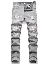 Men's Cotton Denim Jeans - Slim Fit, Distressed Ripped Design