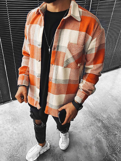 Men's Casual Check Print Flannel Jacket