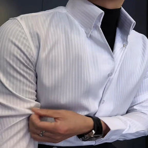 Men’s Sleek Striped Shirt With Brooch