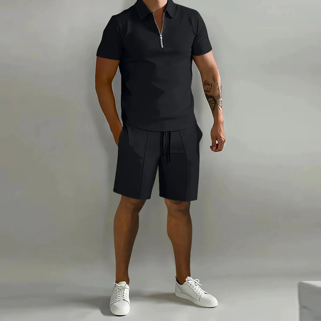 Stand-collar short sleeve casual set