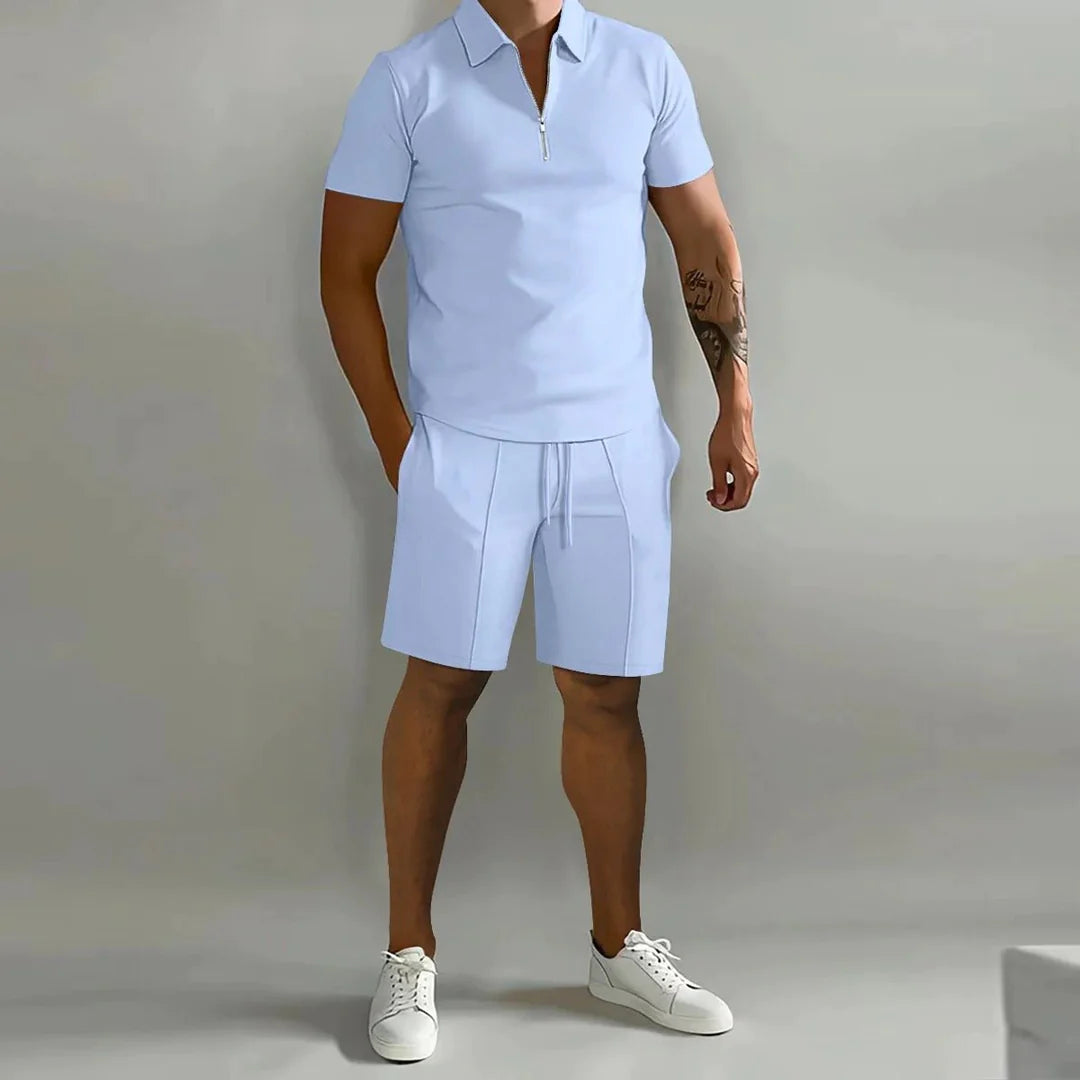 Stand-collar short sleeve casual set